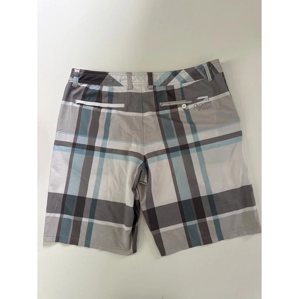 ONeill Hybrid Board Shorts Mens Grey Blue Plaid Swim Trunks 12106508P